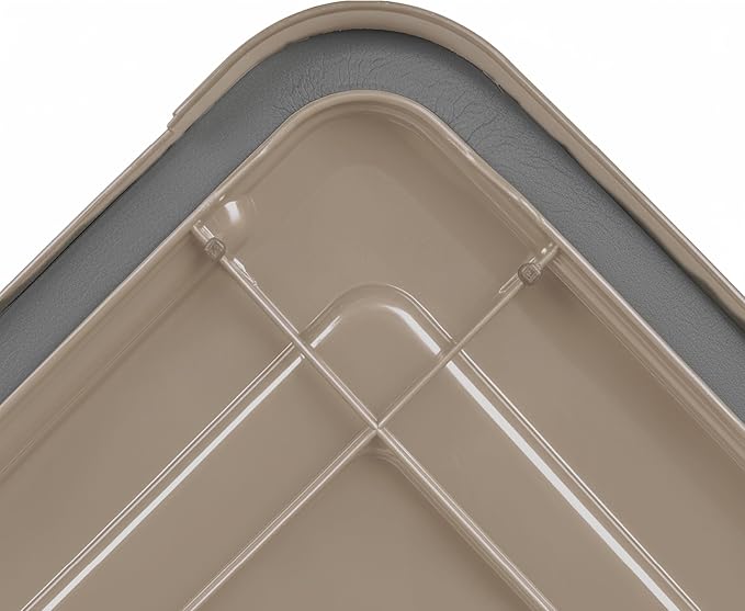 IRIS USA 4-Pack WeatherPro Gasket Box, 63 Quart Weather Resistant Storage Bins with Latching Lids, Heavy Duty Organizing Containers for Closet, Bathroom, and Office - Tan