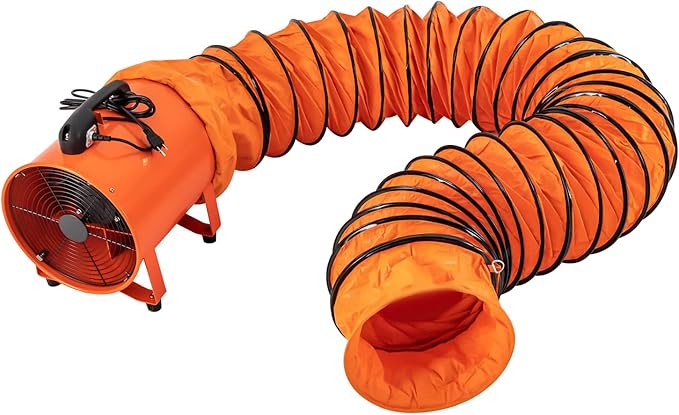 Utility Blower Exhaust Fan, 12 Inch Heavy Duty Cylinder Axial Fan with 16 ft / 5 m Duct Hose 3300RPM High Velocity Low Noise Extraction and Ventilation Fan for Crawl Spaces, Attics, Basements