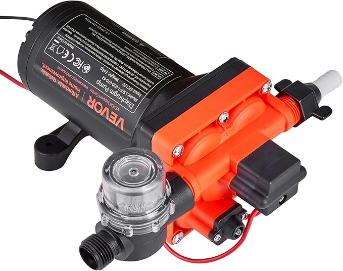 VEVOR RV Water Pump, 12V DC 5 GPM (18.9 L/min), 4-Chamber Self-Priming Diaphragm Water Pump with Automatic Pressure Switch, 70 PSI Max Pressure, On Demand for RV, Caravan, Marine, Yacht, Car Washing