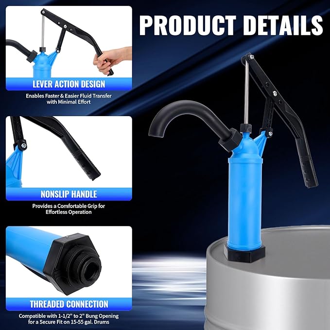 55 Gallon Drum Pump,Barrel Pump Manual Lever Action Barrel Pump for Diesel,Kerosene, Motor Oil Transfer (7131-FANG-2)