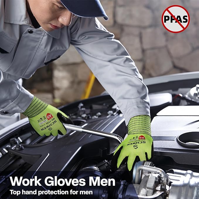Schwer ProGuard Highest Level Cut Resistant Work Gloves PR3326 for Extreme Protection，ANSI A9 Cut Gloves with Reinforced Thumb, Non Slip, Breathable, Cooling, Durable, Touch-screen, Yellow 1 Pair XXL