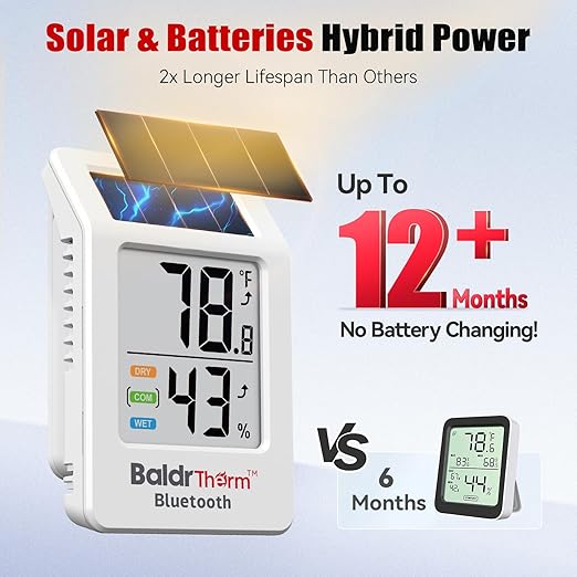 BaldrTherm Bluetooth Thermometer Wireless, Smart Thermometer with App Control, 200ft Coverage, Offline Storage, Trend Charts, Real-Time Alerts for Home, Pet Cage, Indoor/Outdoor Use, White, 3pack