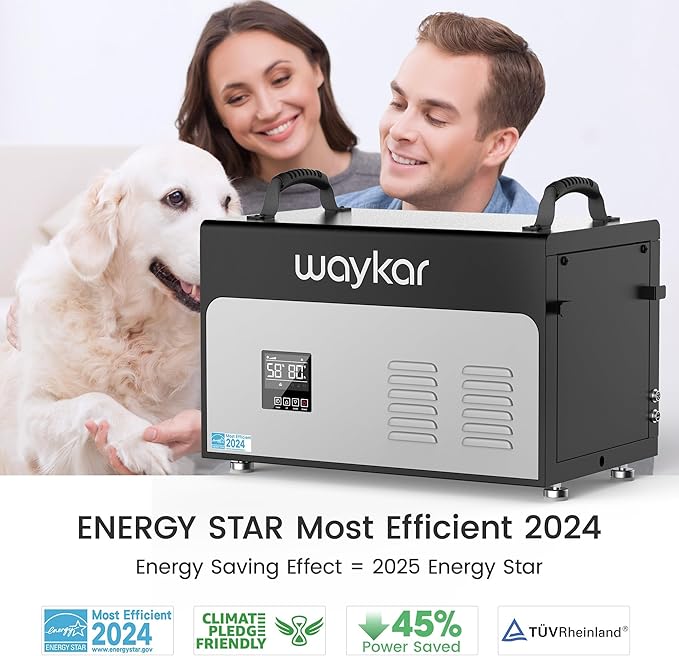 Waykar 130 Pints Energy Star Most Efficient Commercial Dehumidifier with Pump and Drain Hose for Crawl Spaces, Basements, Ducted Industrial Use, and Water Damage Unit - 5-Year Quality Coverage
