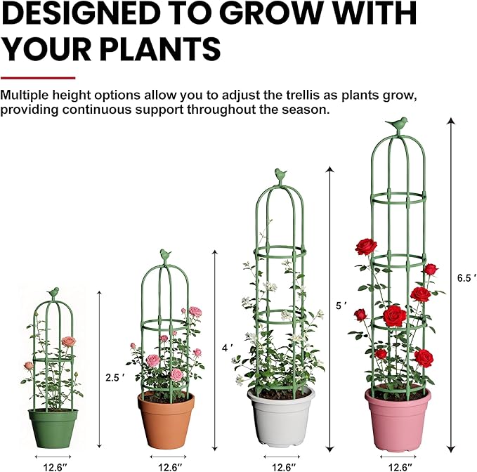 Garden Obelisk Trellis for Climbing Plants Outdoor, 6.5 FT Garden Trellis Plastic Coated Metal Plant Support for Indoor Outdoor, Tall Decorative Trellis for Roses, Flowers, Vines, Potted Plants
