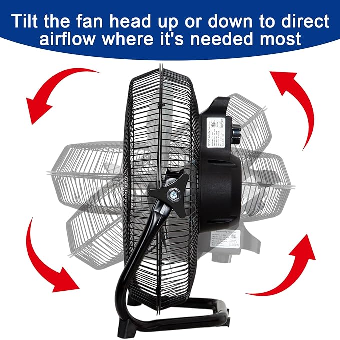 BILT HARD 12 inch 3-Speed High Velocity Floor Fan, 1650 CFM Powerful Airflow Fan, Heavy Duty Metal Fan with 180-Degree Tilt for Bedroom, Home, Residential Use, 2 Pack