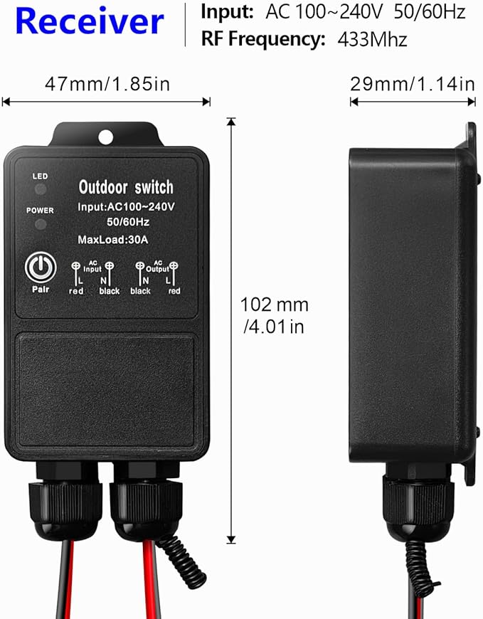 DieseRC Waterproof Wireless Remote Control Radio Control Switch AC 110V/120V/240V 30A Relay Receiver for Wet Location Outdoor Yard Area Light Water Pump Farm Irrigation Roof Garden Street Warehouse