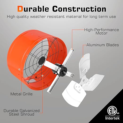 Xcity 14 inch Gable Mount Fan with Adjustable Thermostat, Heavy-Duty Vent Attic Fan, High Velocity 1600 CFM, 2400 sq.ft, Metal Exhaust Ventilator for Garage, Attic, Greenhouse