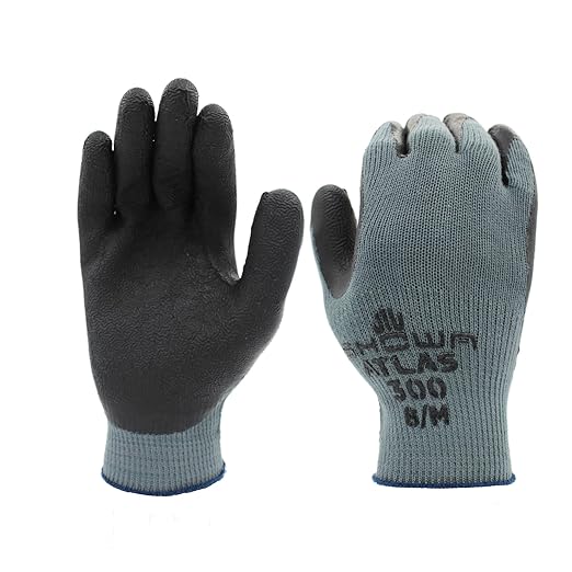 SHOWA Atlas 300B Original 1994 Crinkle Grip Work Gloves, Natural Latex Palm, Heavy Duty 10-Gauge for Construction, Landscaping, Gardening, & Masonry, Black, Medium, 12-Pair