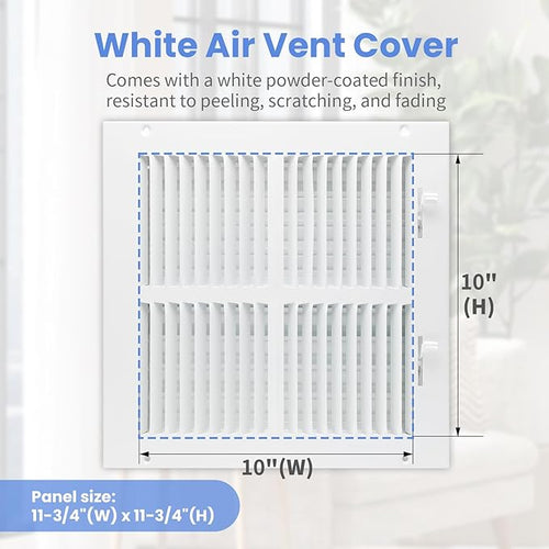 10 x 10 Inch [Duct Opening] Air Vent Covers for Wall or Ceiling - High Airflow 2 Way Steel Ventilation - Adjustable Wall/Ceiling Register, 11-3/4 Inch x 11-3/4 Inch [Overall Dimensions]