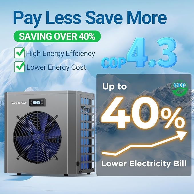 Pool Heaters for Above Ground Pools 16000 BTU Electric Pool Heater Pump 5000 Gallon 120v Swimming Pool Heat Pump WiFi Control Heat Or Cool Spa Heater Pump
