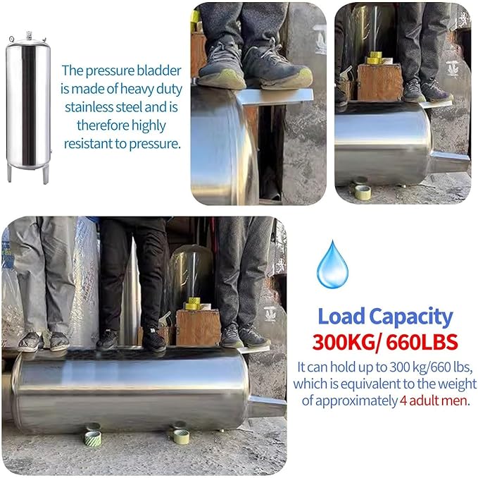 15 26 42 52 66 80 105 132 185 Gallon Well Pressure Tank,Vertical Stainless Steel Water Pressure Tank,Floor Standing Vertical Water Storage Container, For Tap Water Pressurization(700L/185Gal(160x70cm)