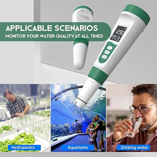 5-in-1 Digital Water Quality Tester with TDS/EC/pH/Salinity/Temperature, Backlit LCD Display, Portable Water Quality Tester for Drinking Water, Hydroponics, Aquariums, Swimming Pools & Laboratories.