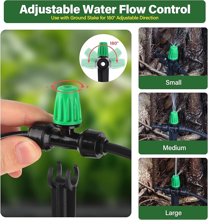 Kalolary 75FT Quick-Connect Drip Irrigation System Kit, Automatic Garden Watering System with 1/4" Tubing & Atomizing Nozzle Automatic Irrigation Equipment for Raised Garden Beds Greenhouse Lawn