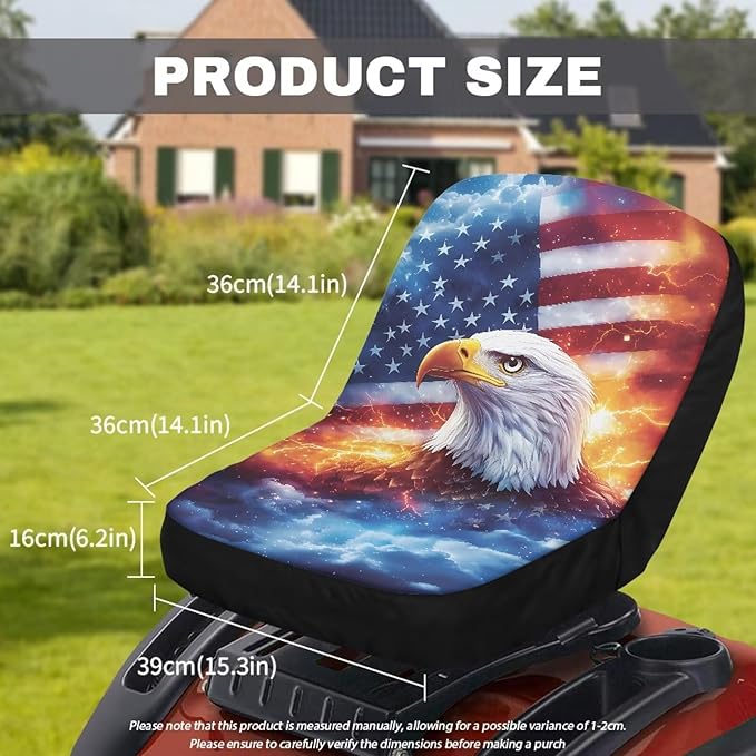 Eagle Fire and Flag Riding Lawn Mower Seat Cover for Tractor Accessories, Lawnmower Parts Compatible with Craftsman with Pockets, Lawn Tractor Seat Cover,Mower Seat Cushion