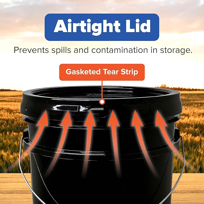 ePackageSupply 5 Gallon Bucket - Food Grade Bucket with Airtight Gasketed Tear Strip Lid, BPA-Free, Heavy-Duty 90 Mil HDPE Plastic Pail, Bulk Storage, Durable Container, Made in USA - Black, 3 Packs