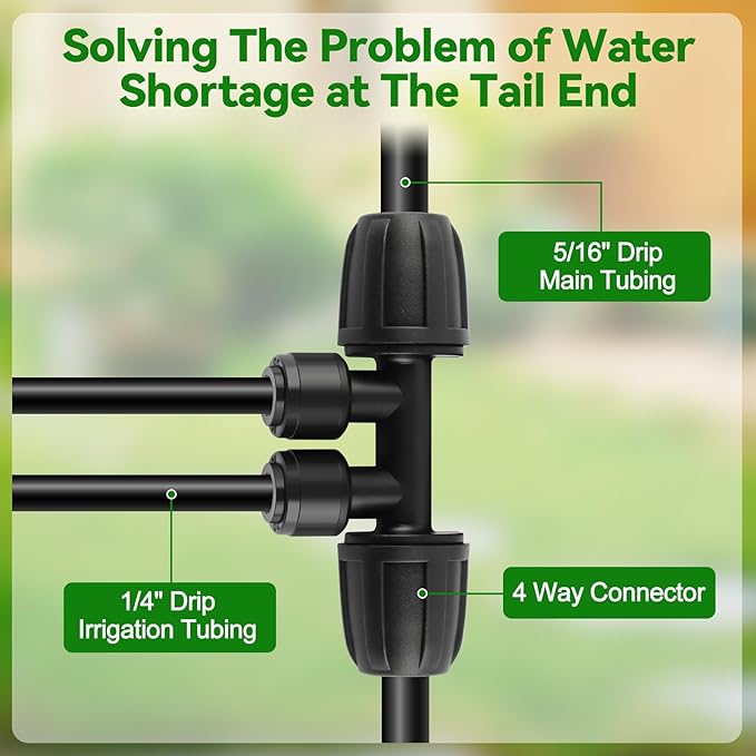 Kalolary 10PCS 5/16'' to 1/4'' Drip Irrigation Fittings,Push-to-Connect 4 Way Drip Irrigation Part Barbed Tee Connectors with 4PCS Plugs, Anti-Leak Locked Splitter Fitting for 5/16'' Irrigation Tubing