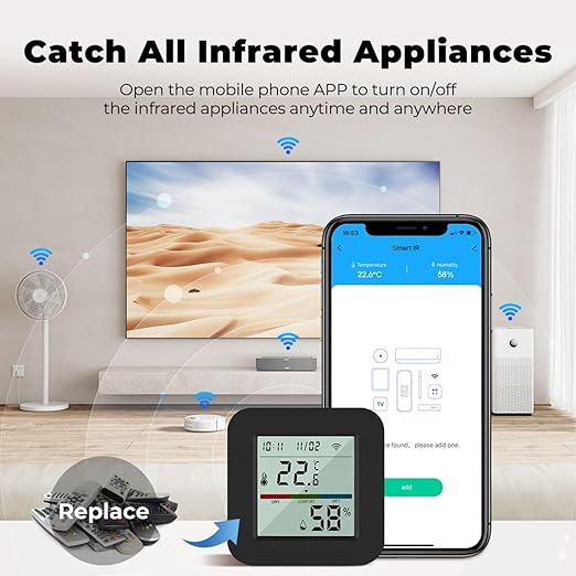 WiFi Smart IR Remote Control, 3-in-1 Smart AC Controller with Temperature Humidity Sensor n Display, Intelligent Control of T&H for Home Greenhouse Pet Garage, Compatible with Alexa (C1)