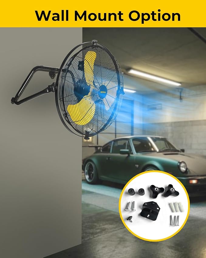 VENTISOL 20 Inch 2-in-1 Floor or Wall Mounted Fan, High Velocity 720 Tilting for Commercial, Residential, Industrial, Garage, Patio