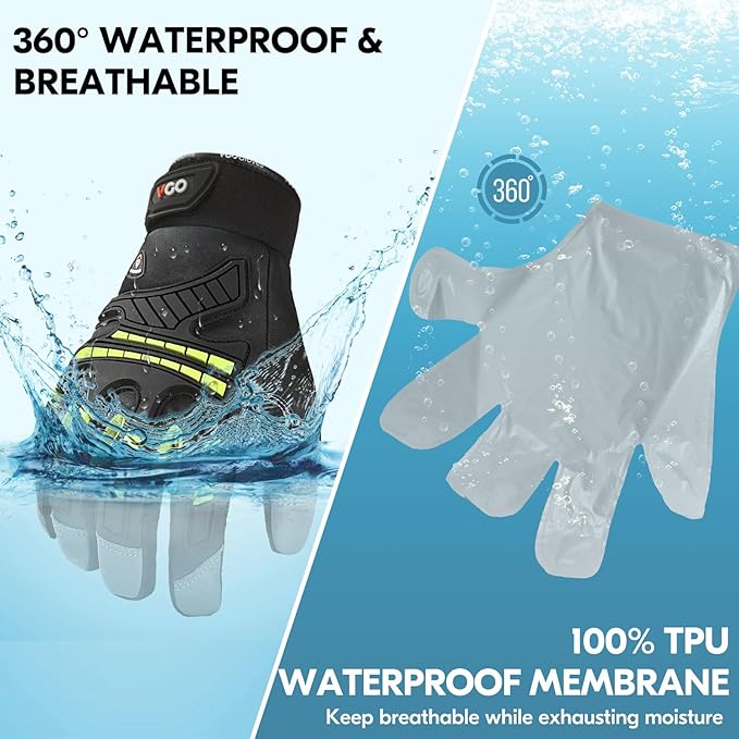 Vgo... -4℉ or above Winter Waterproof High Dexterity Heavy Duty Mechanic Glove, Anti-vibration, Anti-abrasion, Touchscreen (1 Pair,M,Green,GA8954FW)