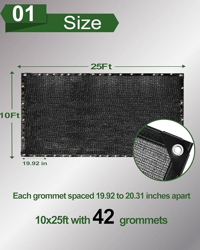 vensovo 40% Sunblock Shade Cloth Net Black Resistant - 10x25 Ft Garden Shade Mesh for Plant Cover, Greenhouse, Chicken Coop, Kennels, Tomatoes Plants