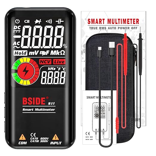 BSIDE Smart Digital Multimeter 9999 Counts Pocket Voltmeter, Rechargeable with 3 Results Display, Capacitance Diode Duty Cycle Resistance Hz V-Alert Voltage Tester