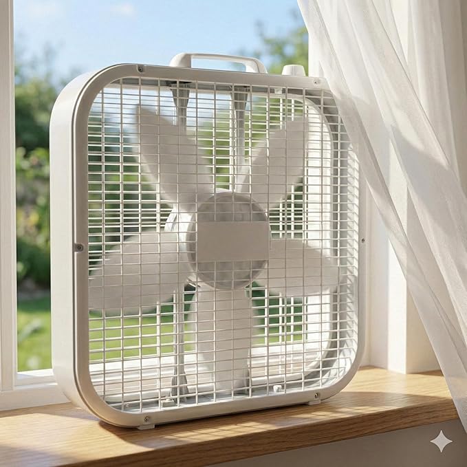 20-Inch Weather-Resistant Box Fan – 3-Speed High Velocity Air Circulator for Window, Greenhouse & Home – Energy Efficient Floor Fan with Carry Handle, White