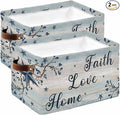 Vintage Farmhouse Storage Bins Cubes Waterproof Cloth Storage Basket,Blue Country Texas Star Vines Wooden Foldable Storage Bags for Shelf Clothes Storages Organizers with Handles 15x11x9.5 in 2PCS