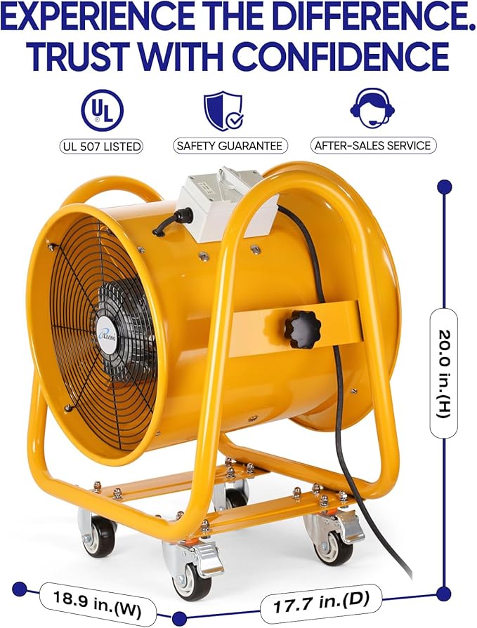 iLiving Utility High Velocity Blower, Fume Extractor, Portable Exhaust and Ventilator Fan (Utility 16")
