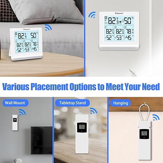 Geevon Indoor Outdoor Thermometer Wireless with 3 Remote Sensors, Digital Hygrometer Thermometer, Temperature Gauge Humidity Monitor with Backlight, 200FT/60M Transmission Range