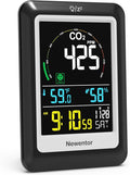 Newentor CO2 Monitor, Indoor Air Quality Meters, Carbon Dioxide Detector with Voice, Large Display CO2 Tester, Temperature Humidity Sensor, Alarm Clock for Home, RV, Grow Tents, Black