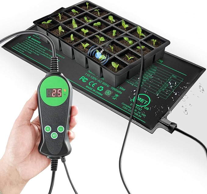 Seedling Heat Mat with Built-in Temperature Controller, 10" x 20.75" Waterproof Plant Heating Pad with Thermostat MET-Certified Warm Mat for Hydroponic,Germination, Indoor Gardening, Greenhouse