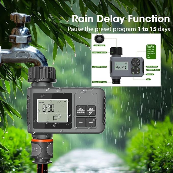 16-Nozzle Oscillating Sprinkler with Dual-Zone Sprinkler Water Timer, Adjustable Water Sprinklers for Lawn Yard Garden, Heavy Duty Automatic Irrigation System (Black A)