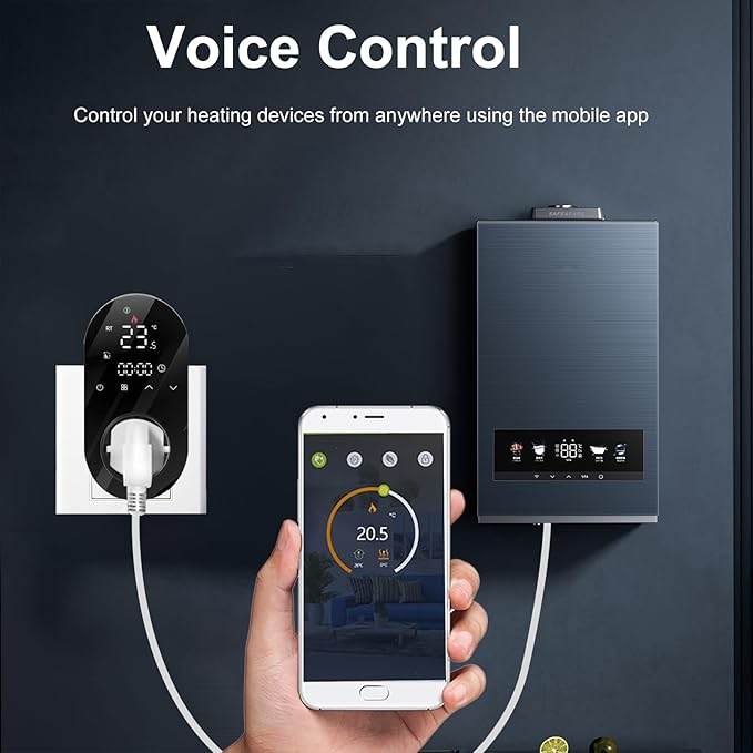 Luocute Smart WiFi Plug in Thermostat APP Remote Voice Control Energy Saving Mode Compatible with Electric Heating Equipment for Home Greenhouse Reptile Enclosure (Black)