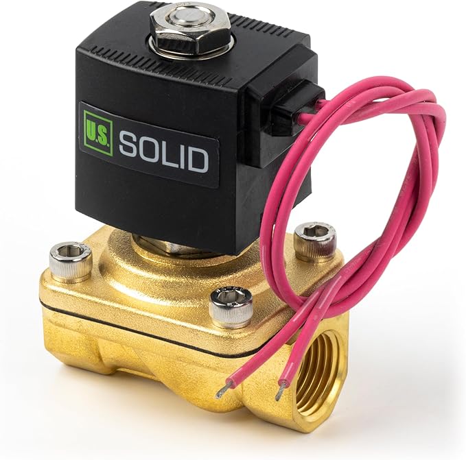 U.S. Solid 1/2" Brass Solenoid Valve - 110V AC Normally Closed Electric Solenoid Valve with Viton Seal, Lead Wire Type
