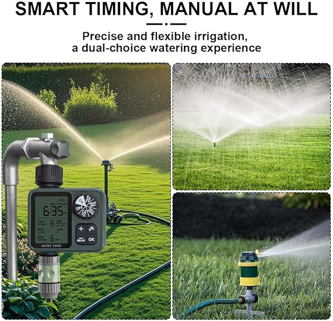 Water Timer for Outdoor Garden Hose Programmable Water Timer with Rain Delay/Manual/Automatic Watering System，Automatic Drip Irrigation Controller System for Lawn Yard Garden Watering，1 Outlet