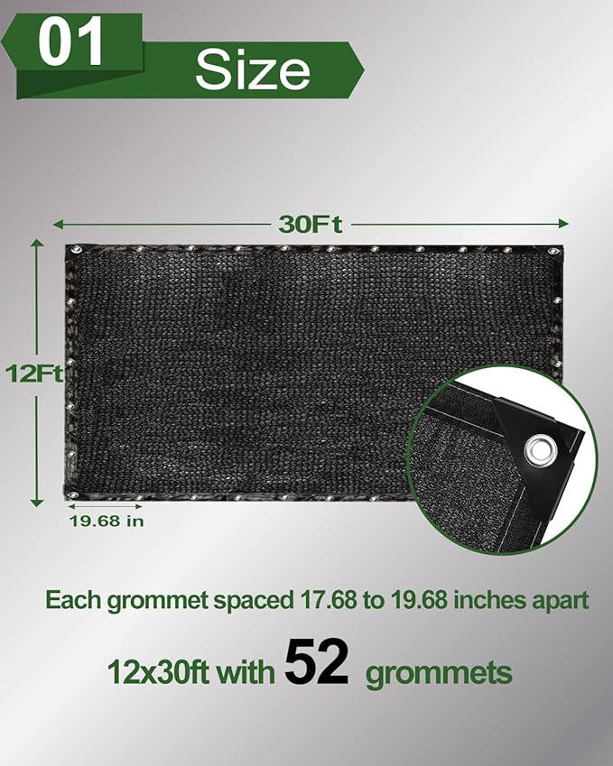 vensovo 90% Shade Cloth Netting with Grommets,12x30 Ft HDPE Heavy Duty Shade Mesh for Outdoor Use, Chicken Coop, Dog Kennel Cover, Greenhouse