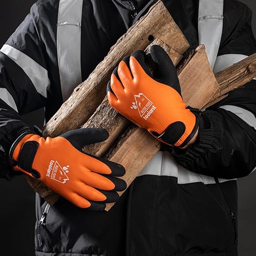 toolant 100% Waterproof Gloves for Men and Women, Winter Work Gloves for Cold Weather, Touchsreen, Thermal Insulated Freezer Gloves, With Grip, Orange, Large