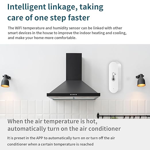 WiFi Temperature Humidity Sensor Smart Hygrometer Thermometer Sensor with APP Remote Monitor and Alert High Precision Indoor Thermometer No Hub Required, Compatible with Alexa Google Assistant