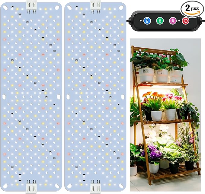 24W Ultra-Thin Panel Full Spectrum Grow Lights, 384 LEDs Plant Grow Light for Indoor Plants with Daisy Chain Function, Grow Lights for Seed Starting with 4/8/12/16/20H Auto On/Off Timer (2pcs)