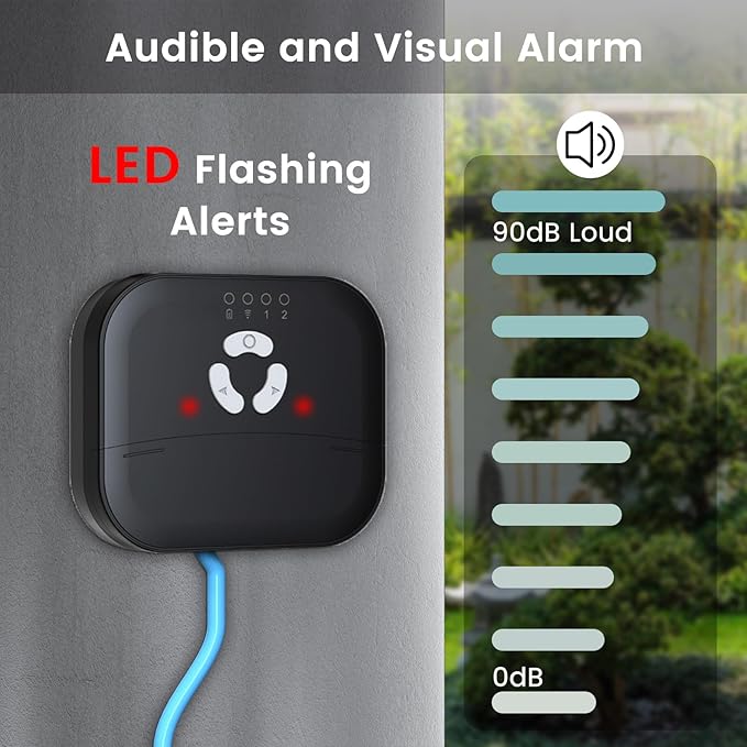 Smart WiFi High/Low Sump Pump Alarm, Float Switch Water Level Detector, Free APP Alerts, 90dB Siren, LED, IP44 Waterproof, Easy-Install, Prevents Water Damage in Basement, Septic Tank, Water Tank