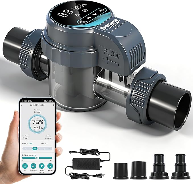 Smart Saltwater Pool Chlorinator System 32000 Gallons, Salt Chlorine Generator Above Ground Pool with APP Control for Inground Pool Water Treatment, USA Titanium Cell