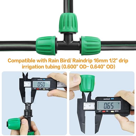 Gardrip Drip Irrigation 1/2" Tee Fittings：1/2 Inch Drip Line Lock Barbed Tee Connectors for Drip Irrigation Tubing (1/2" ID x 0.640" OD) Anti-Drop Three Way Drip Irrigation Parts (12 Pieces)