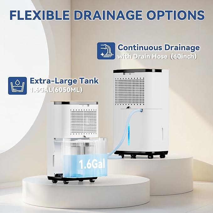 5000 Sq.Ft Dehumidifier for Basement with Drain Hose, 50 Pint Large Best Compressor Dehumidifiers for Home or Garage, Smart Humidity Control, 24H Timer & Child Lock, Ideal for Large Rooms, Garage