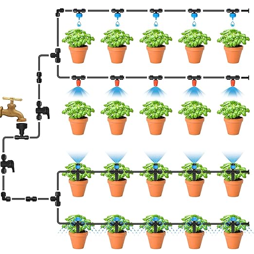 Bonviee 1/4 Inch Push-to-Connect Tee Connectors, 24 Pack Drip Irrigation Fittings for Drip Irrigation System, Durable & Easy to Install for Lawn, Raised Bed Gardens, Greenhouse