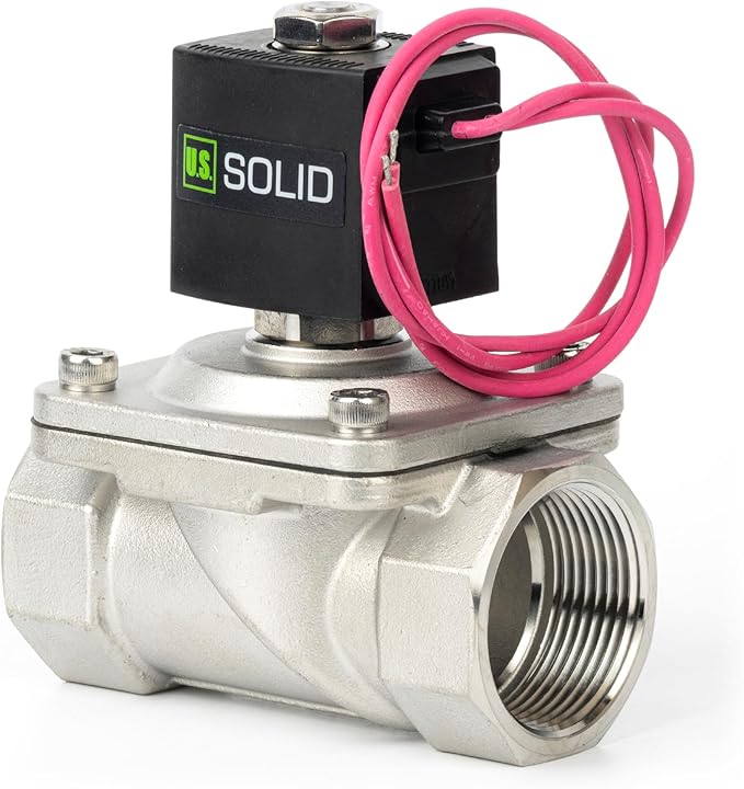 U.S. Solid 1-1/4" Stainless Steel Solenoid Valve - 110V AC Normally Closed Electric Solenoid Valve with Viton Seal, Lead Wire Type