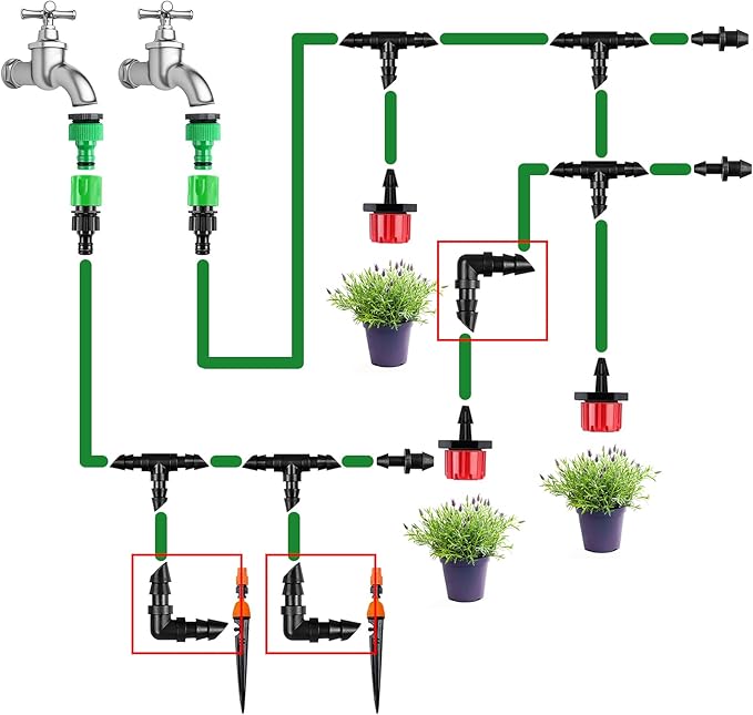 1/4" Drip Irrigation Elbow Fittings, 60 Pieces Barbed Corner 90 Elbow Connectors for 1/4 Inch Irrigation Tubing, Drip Line Elbows Parts for Garden Lawn Irrigation System