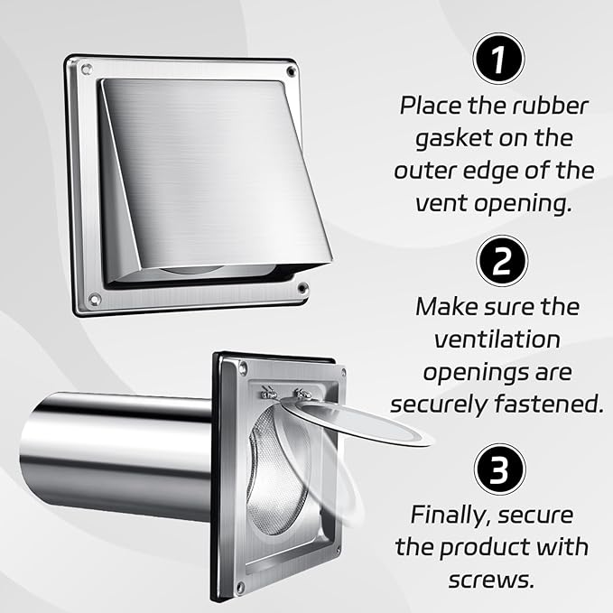 4 Inch Metal Dryer Vent Cover Stainless Steel Guard Wall Dryer Exhaust Cap with Removable Extension Pipe 8 Inch and 4 Screw for House Outdoor Extended Air Pipe