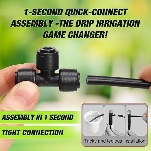 Bonviee 1/4 Inch Push-to-Connect Tee Connectors, 24 Pack Drip Irrigation Fittings for Drip Irrigation System, Durable & Easy to Install for Lawn, Raised Bed Gardens, Greenhouse