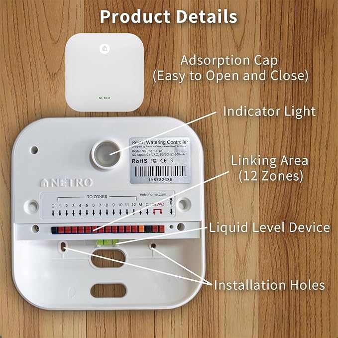 Netro Smart Sprinkler Controller 12 Zones Sprinkler Timer App-Based Irrigation Controller for Garden Lawn 2.4GHz WiFi Weather Service Plant Database APP Community Rain Skips Compatible with Alexa