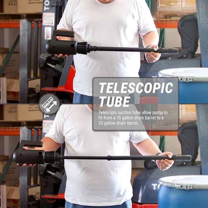 TERA PUMP TREDRUME-CH-M Telescopic Chemical Pump - Electric 55 Gal Drum Barrel Pump with Flow Meter/Ethanol/Methanol/DEF/Water (Transfer up to 4.2 GPM)